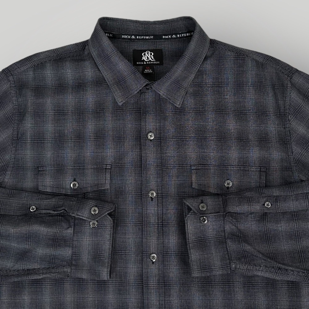 Rock & Republic Shirt‎ Mens XL Black Button Up Long Sleeve Cotton Streetwear